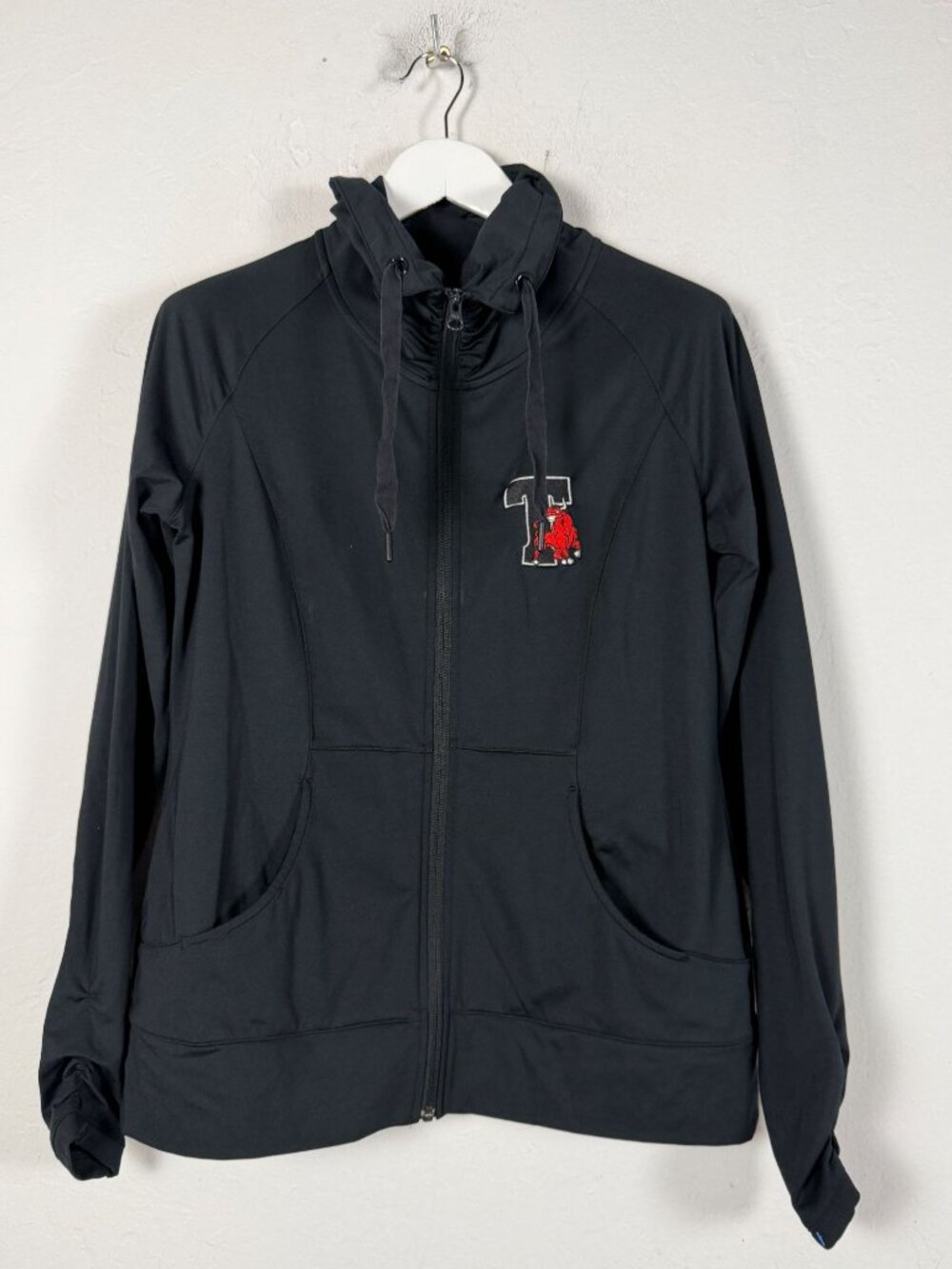 Sport-Tek Womens Large Black Zip Up Jacket Funnel Neck Embroidered T Mascot Logo